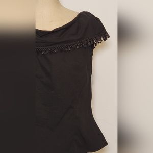 Black vintage cotton top with tassels. S/M.